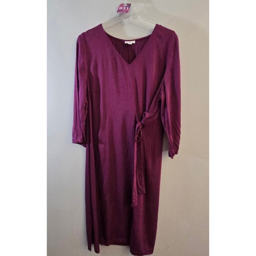 Pure Jill Womens Dress Purple Side Tie V-Neck Midi Light Weight Casual Size L